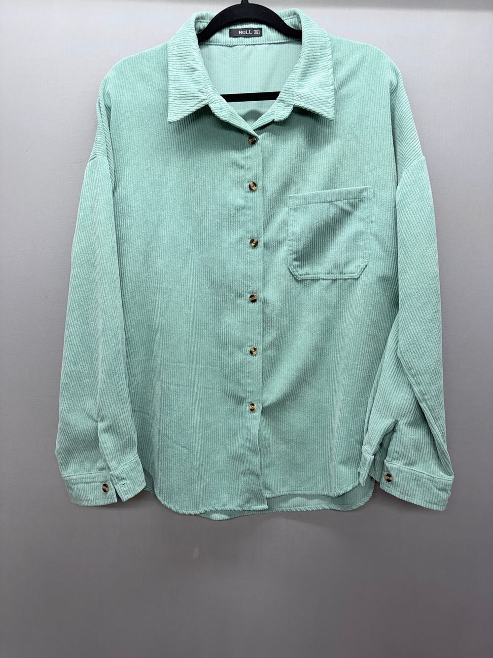 Miholl Womens XL Corduroy Button Down Shirt Jacket Oversized Shacket Mint Green
